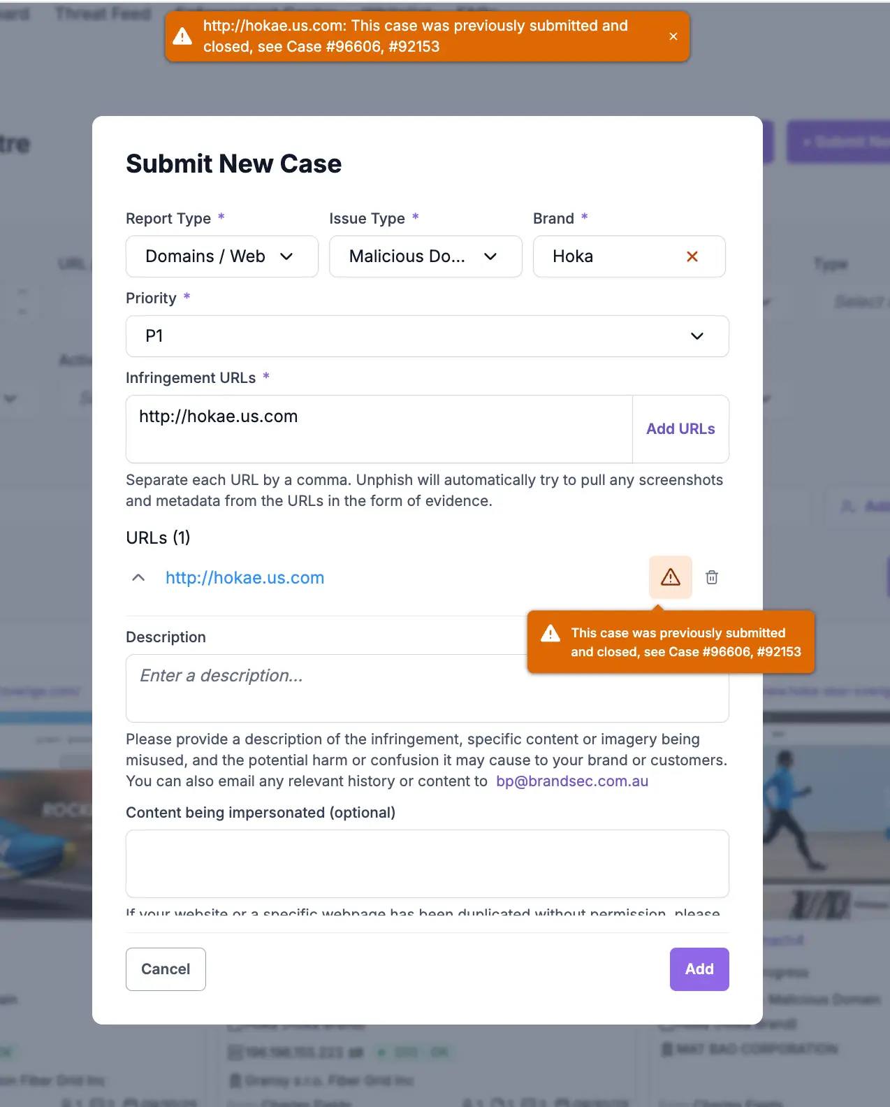 unphish case warning