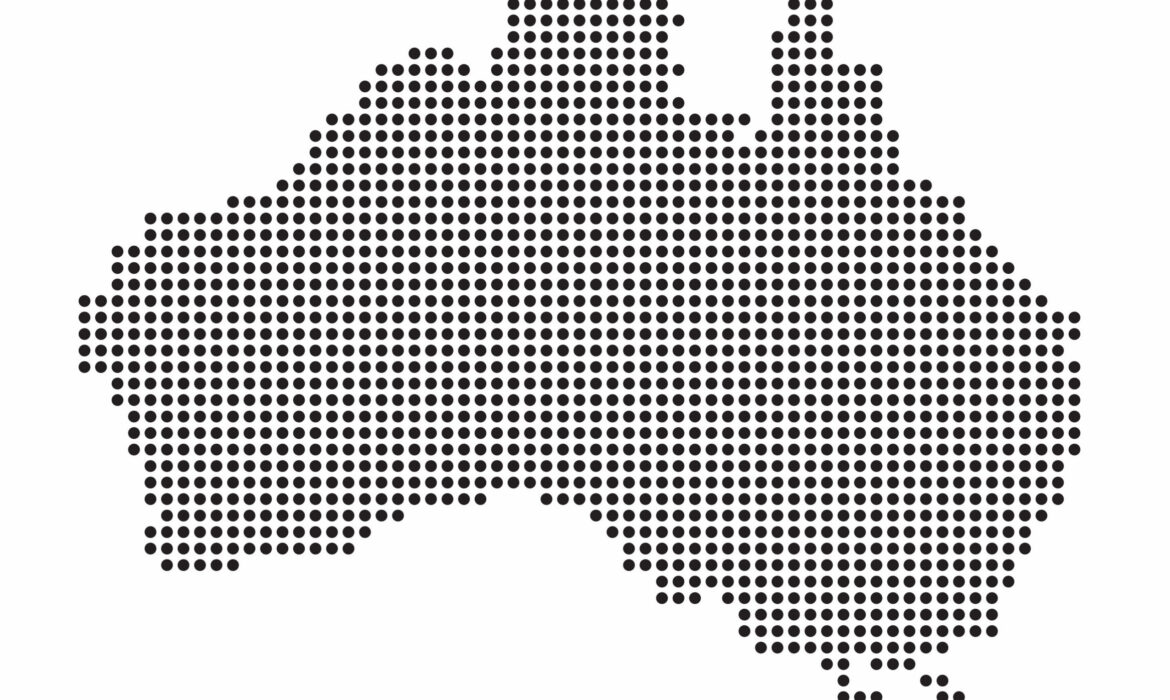Australia country map made from abstract halftone dot pattern