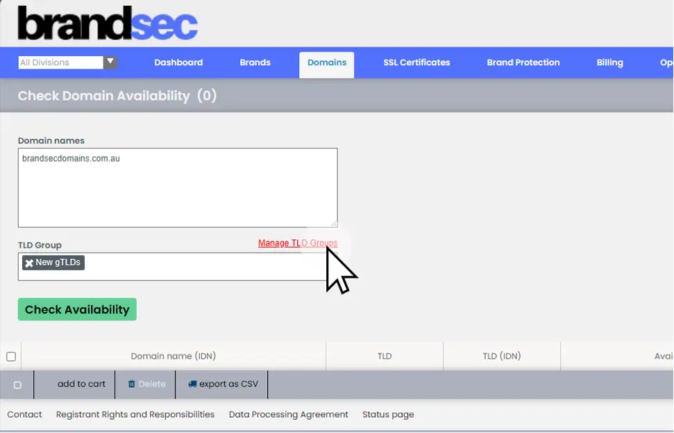 3. Click "Manage TLD Groups"