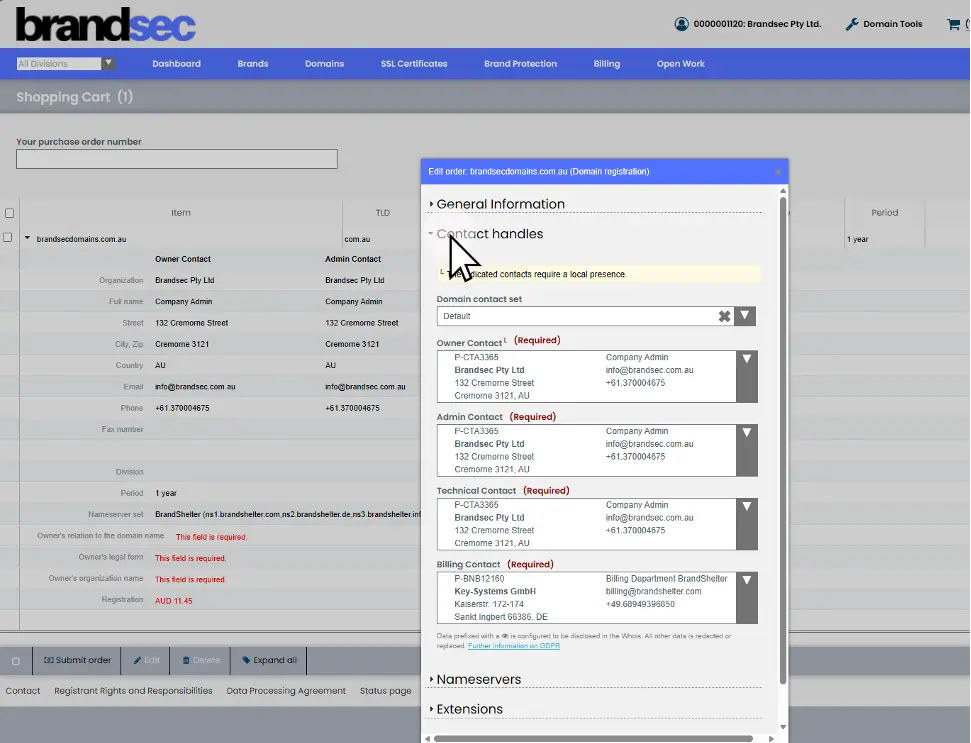 8. Click "Contact handles"