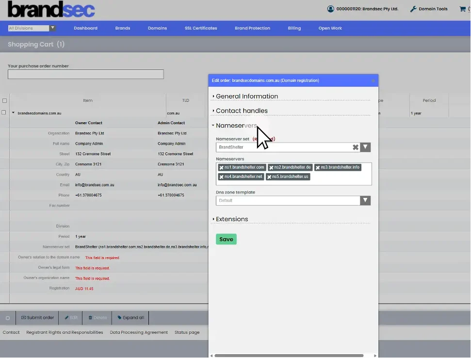 9. Click "Nameservers"